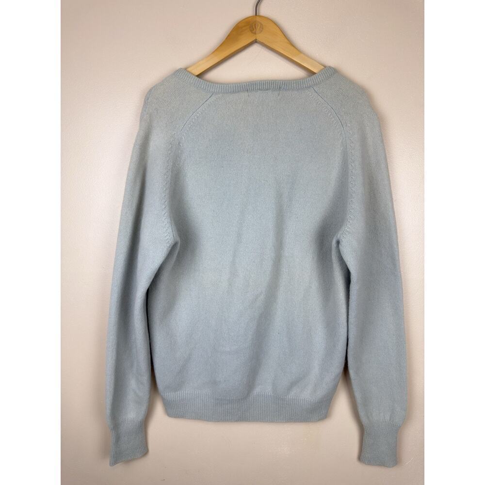 Camela Women’s V-Neck Sweater, Gray-Green, Embroidered Logo, Size 42/L Lambswool - Picture 4 of 10